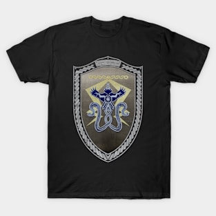 Stormfront (Shield moonsilver Celtic Rope on black leather) T-Shirt